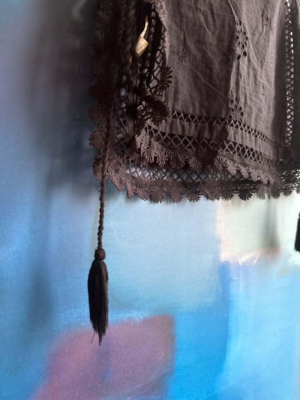 Free People Black Eyelet Lace Tassel Cami Top Size XS - Picture 8 of 9